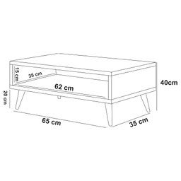 Mesa De Centro Sala de Estar Rack Preto e Madeirado - Com Nicho porta Revistas - 65cm - 3