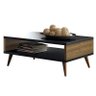 Mesa De Centro Sala de Estar Rack Preto e Madeirado - Com Nicho porta Revistas - 65cm - 2