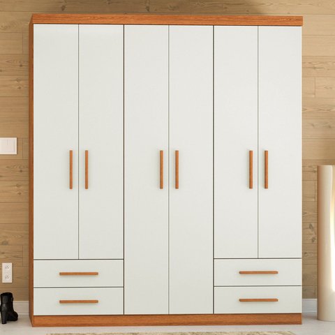 Guarda-Roupa Casal 6 Portas 4 Gavetas Advantage Freijó/ Off-White