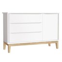 Ver imagem 1 de Cômoda Infantil Classic 1 Porta e 3 Gavetas Branco Fosco com Pés Madeira Natural - Reller Móveis