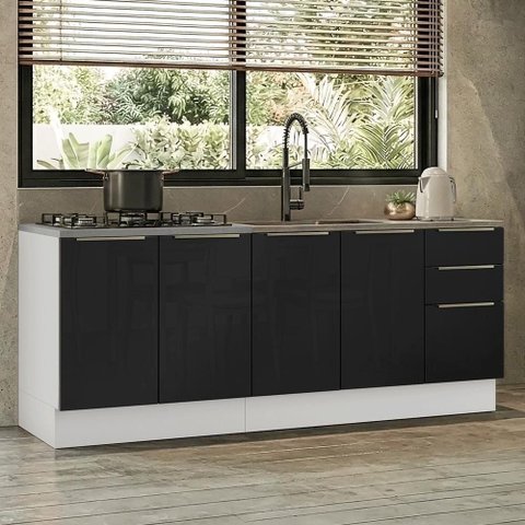 Armário de Cozinha Compacta 200 Cm Branco/preto Lux Madesa 06 Branco/preto