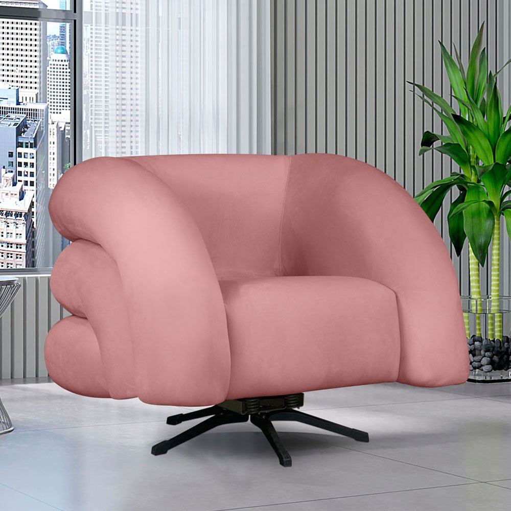 Poltrona Decorativa Sala de Estar Mirella Balanço e Giratória - V8 Decor:rosa - 8