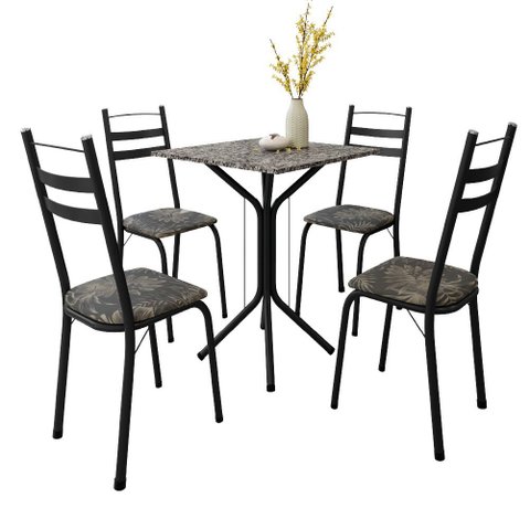 Conjunto de Mesa Sala de Jantar com 4 Cadeiras Leia Tubular Granito Artefamol