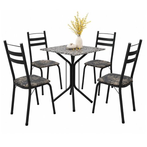 Conjunto de Mesa Sala de Jantar com 4 Cadeiras Leia Tubular Granito Artefamol