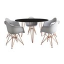 Ver imagem 6 de Mesa Jantar Redonda 110Cm Preta Clips 3 Pés Com 5 Poltronas Brancas Base Cobre - Cor: Preto