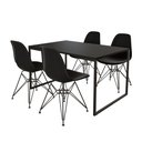 Ver imagem 2 de Mesa Industrial Luxo Base Ferro Preto 137x90 Tampo Preto 4 Cadeiras Eiffel Ferro Preto Assento Preto