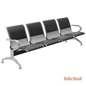 Cadeira Longarina Cromada com Almofada 4 Lugares 126 - Bella Brasil Decor