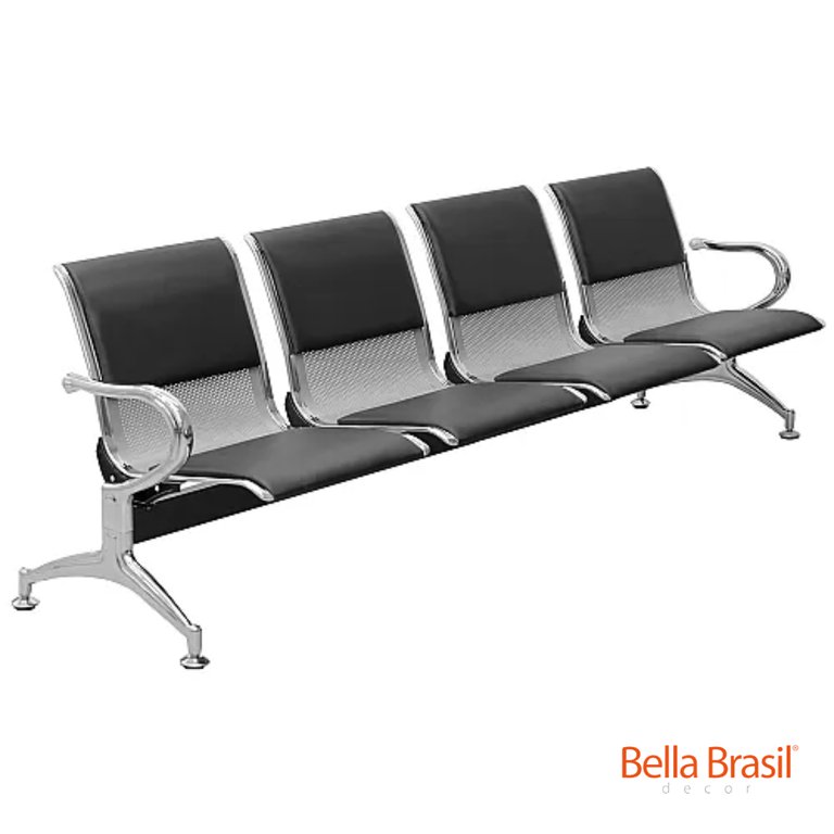 Cadeira Longarina Cromada com Almofada 4 Lugares 126 - Bella Brasil Decor
