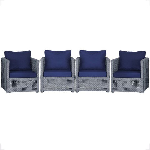 4 Poltronas Madri Alumínio Corda Náutica Estofado 10 Trama Original