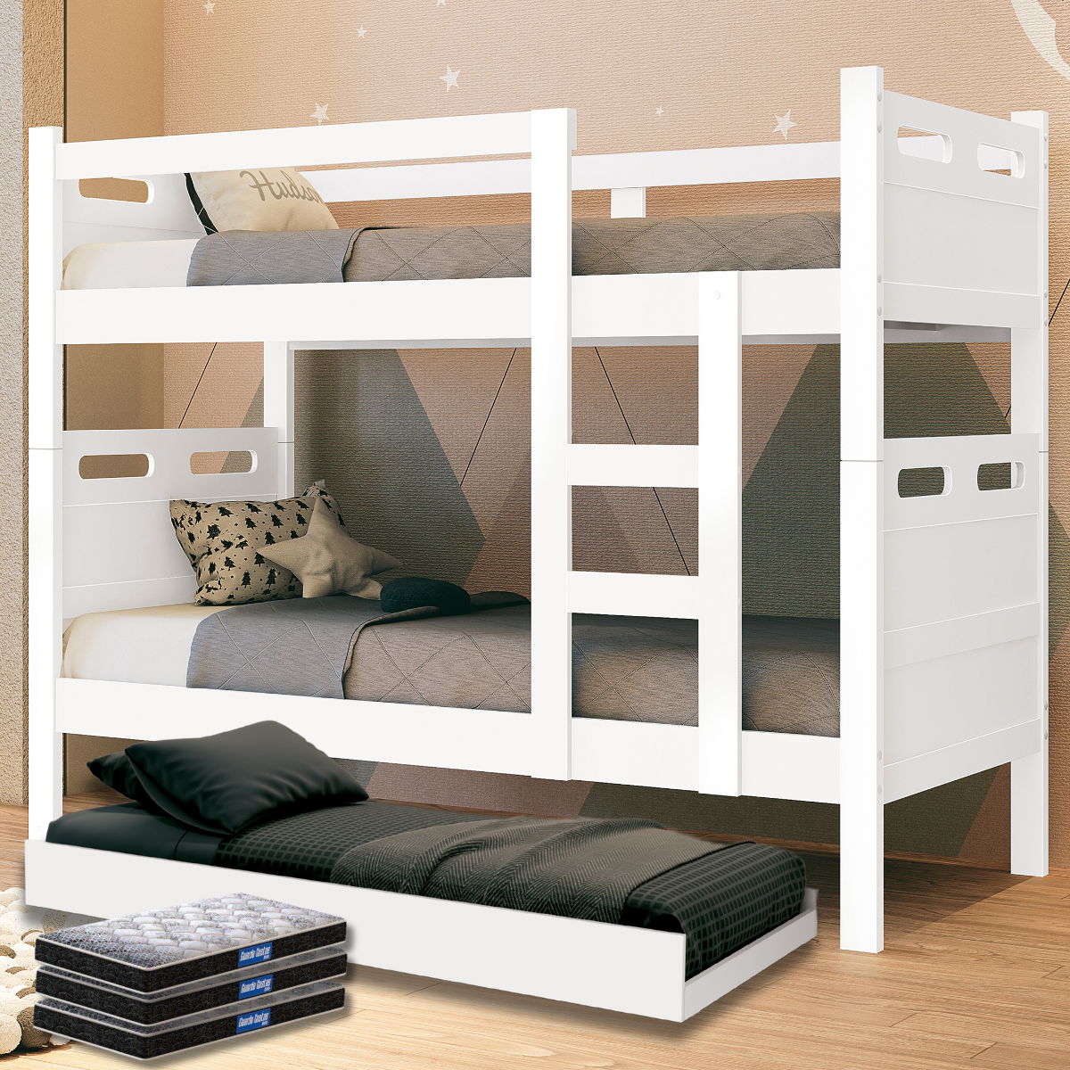 Treliche Jaspe Cama Auxiliar com 3 Colchões D20 Espuma Cor:branco