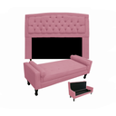 Ver imagem 1 de Jogo Cabeceira Geovana + Calçadeira Fênix Casal 140cm Suede Rosa Barbie - DL Decor