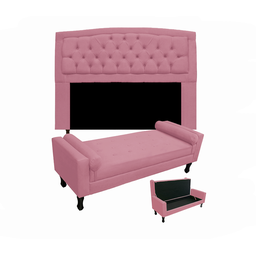 Jogo Cabeceira Geovana + Calçadeira Fênix Casal 140cm Suede Rosa Barbie - DL Decor - 1