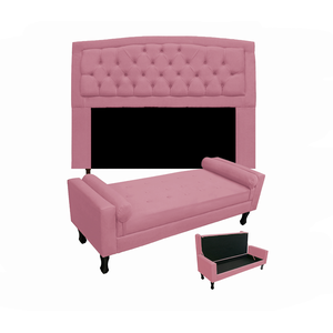 Jogo Cabeceira Geovana + Calçadeira Fênix Casal 140cm Suede Rosa Barbie - DL Decor