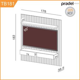 Painel Ripado para TV até 65 Polegadas 2 Gavetas 178cm Pradel Móveis - 4