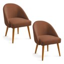 Ver imagem 1 de Kit 02 Cadeiras Poltrona de Jantar Estofada Luna Boucle Terracota Pés Palito Castanho - Pallazio