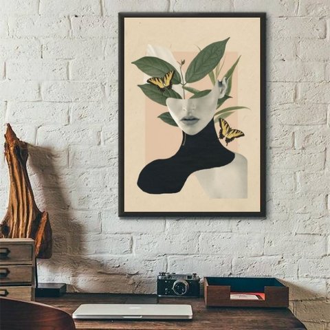 Quadro Mulher - Conexão com a Natureza 24x18cm - com Vidro:madeira Preta
