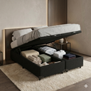 Ver imagem 3 de Cama Box Baú Queen Suede Preto 158x198x40cm com Pistão a Gás e Pés de Madeira