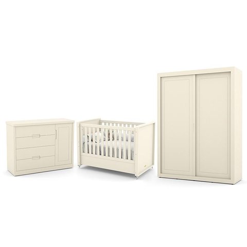 Dormitório Tutto New 2 Portas, Cômoda 1 Porta e Berço Off White - Matic Móveis