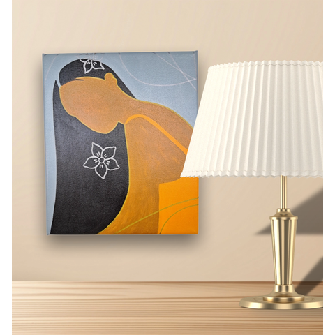 Mini Quadro Morna de Cabelos Negros Pintado a Mão 30x25cm