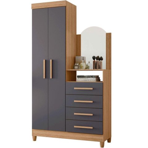 Guarda-roupa Solteiro com Cômoda Capri 2 Portas Nature-titanium