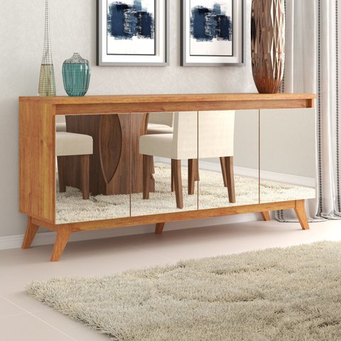 Buffet Aparador 4 Portas Espelhado MDF/MDP Mel 156cm Armani