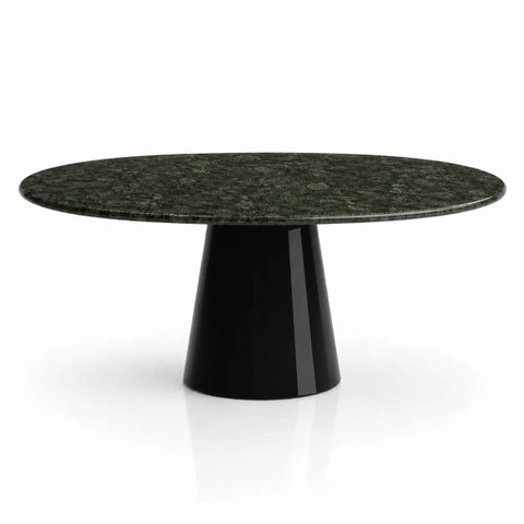 Mesa de Jantar Cone Oval 244x137 cm Tampo Mármore Verde Guatemala Base Laca Preta