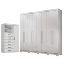 Ver imagem 1 de Guarda Roupa Casal Master New 8 Portas de Bater 4 Gavetas MDP Cômoda 1 Porta 6 Gavetas Branco