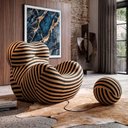 Ver imagem 1 de Poltrona Vortex com Puff Listrada Design Orgânico Statement Compacto na Caixa - King House
