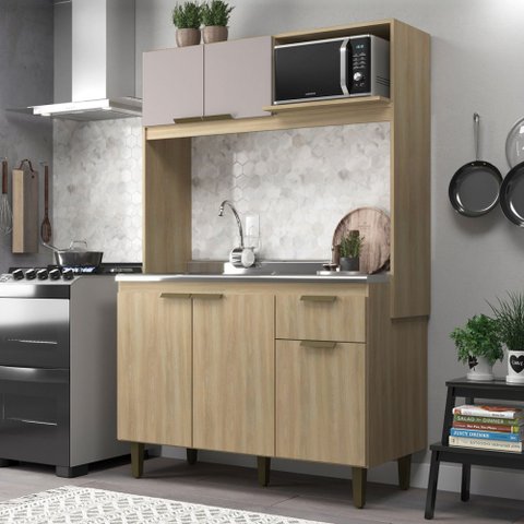 Cozinha Compacta Julia 5 Portas 1 Gaveta Dourado/fumê - Jcarvalho