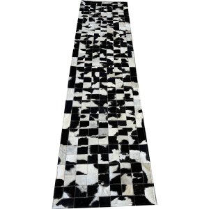 Tapete De Couro preto branco malhado 0,60x2,50 com bordas