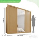 Ver imagem 4 de Guarda-Roupa Casal 3 Portas com Espelho Central 4 Gavetas Costa Rica Marrom Jequitibá