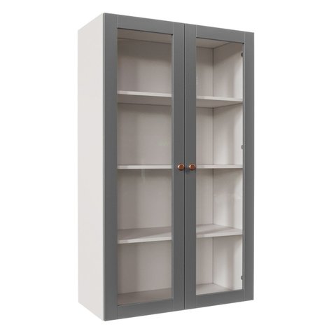 Armário Aéreo Planejado 2 Portas 135cm com Porta de Vidro Arizona CabeCasa MadeiraOriginals Cinza/Branco