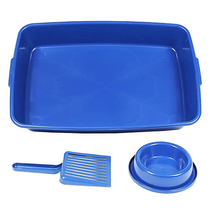 Caixa de Areia para Gatos com Pazinha e Comedouro - Azul