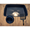 Ver imagem 3 de Caixa de Areia para Gatos com Pazinha e Comedouro - Azul