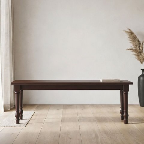 Banco de Madeira Maciça para Cozinha Varanda Gourmet 136cm Pés Torneados Lazuli F06 Café - Lyam Deco