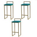Ver imagem 1 de Kit 3 Banquetas Altas Estofadas Suede Pietra Base Dourada:azul turquesa