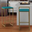 Ver imagem 2 de Kit 3 Banquetas Altas Estofadas Suede Pietra Base Dourada:azul turquesa