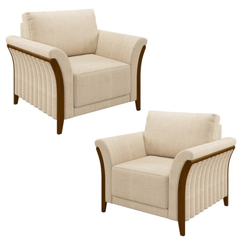 Kit 2 Poltronas Decorativas Sala de Estar 102cm Pés Madeira Roya M22 Linho Champanhe - Mpozenato