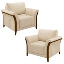 Ver imagem 1 de Kit 2 Poltronas Decorativas Sala de Estar 102cm Pés Madeira Roya M22 Linho Champanhe - Mpozenato
