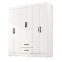 Ver imagem 1 de Roupeiro 6 Portas 2 Gavetas Lite Branco Brilho 150cm Largura Quarto Casal Mdp