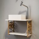 Ver imagem 5 de Conjunto Gabinete Banheiro Completo 50cm Dourado Branco Armário com Cuba Torneira e Acessórios