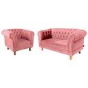 Ver imagem 1 de Conjunto Sofá Namoradeira Chesterfield Capitone Suede Rosa Decorativa / Sala, Tv, Estar, Recepção