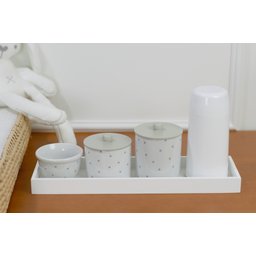 Kit Higiene Porcelana Bebê Maternidade Poá Cinza Unissex K078 - 4
