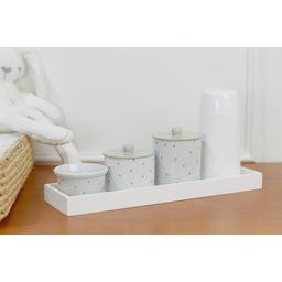Kit Higiene Porcelana Bebê Maternidade Poá Cinza Unissex K078 - 1