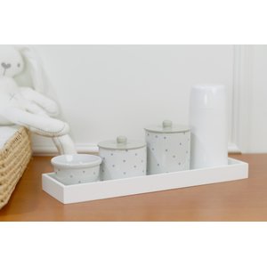 Kit Higiene Porcelana Bebê Maternidade Poá Cinza Unissex K078