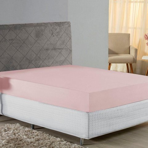 Lençol com Elástico Casal Nobre Viúva 1 Peça 30cm de Altura Malha 100% Algodão - Rosa