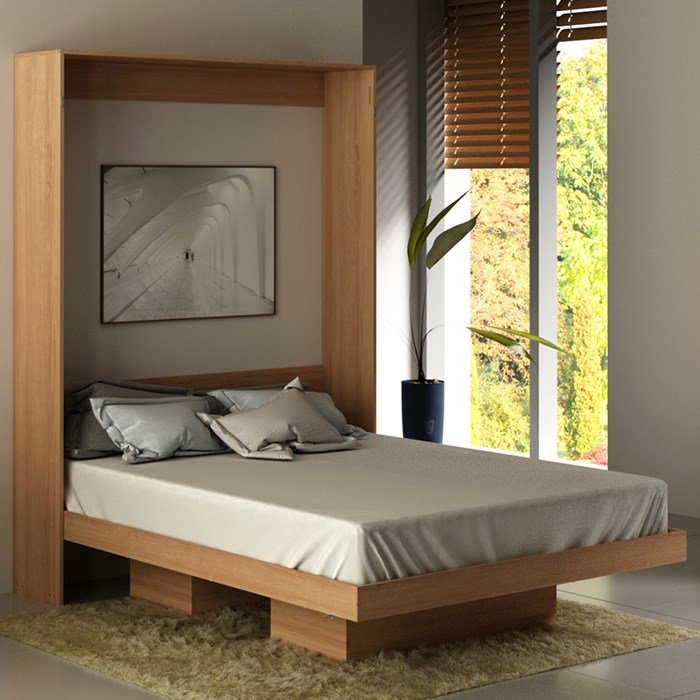 Cama Retratil De Parede Casal CM8016 Amendoa Tecno Mobili