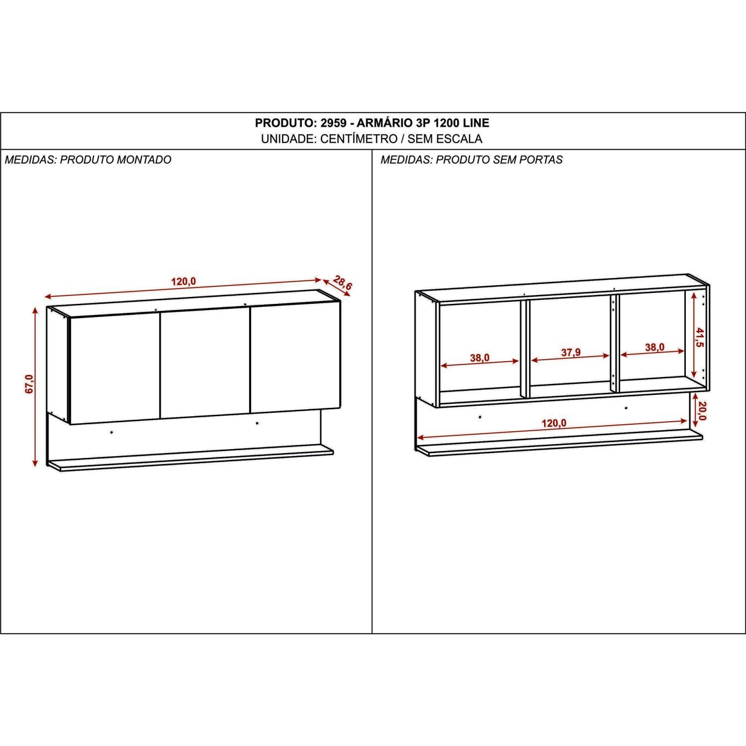 Armário para Cozinha 3 Portas 120cm Line  - 4