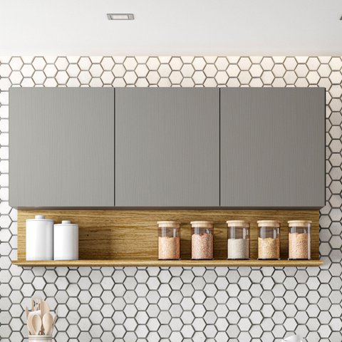Armário para Cozinha 3 Portas 120cm Line Cinza/Gris/Freijó