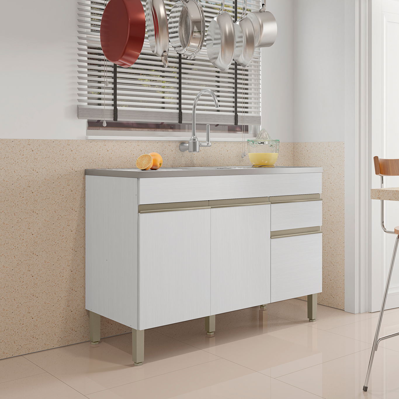 Balcão para Pia 120cm 3 Portas 1 Gaveta Line Supremo | MadeiraMadeira